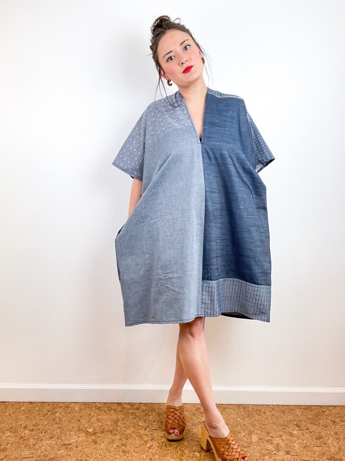 Chambray Smock Dress Patchwork 1