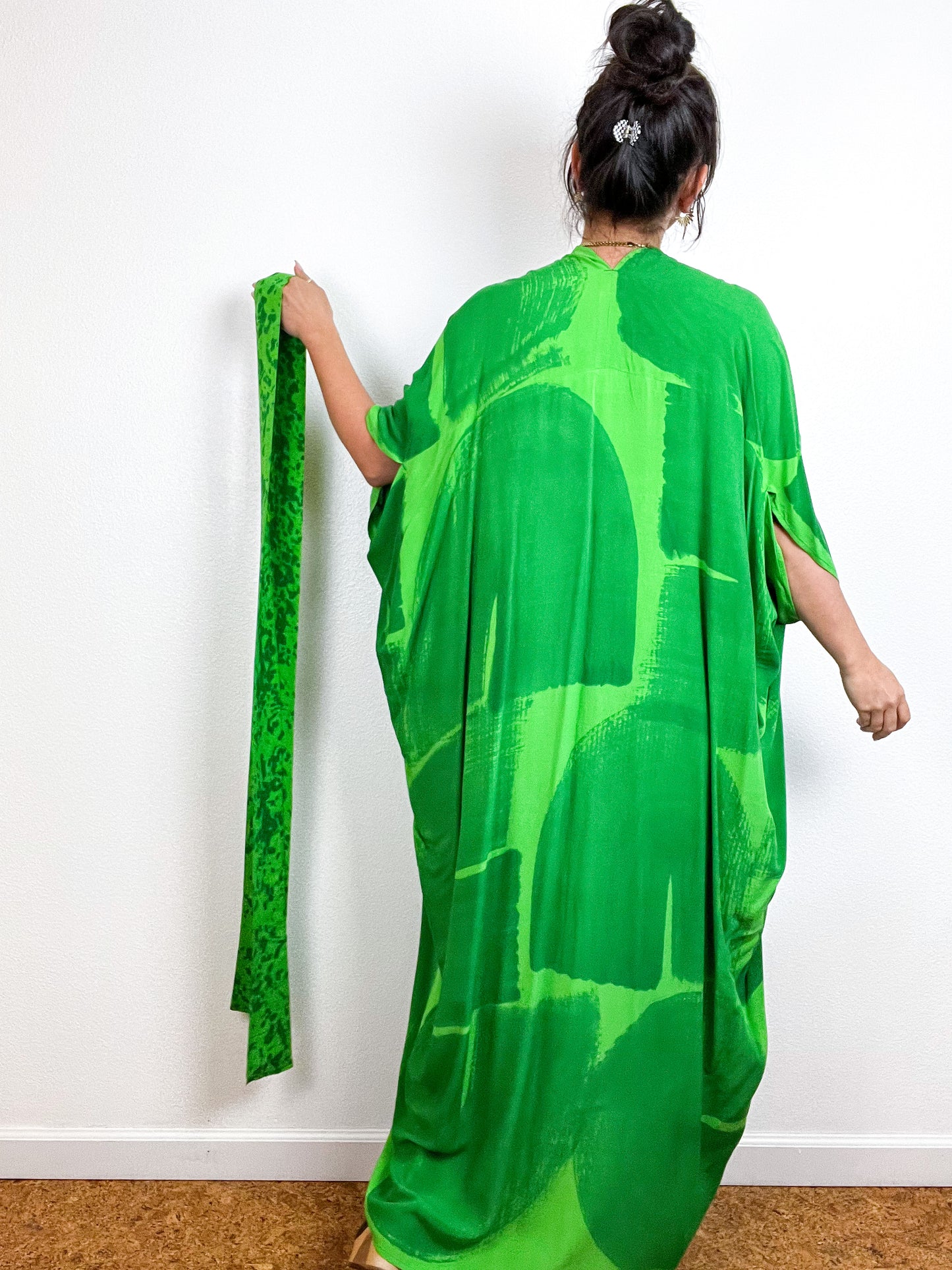 Hand-Dyed High Low Kimono Double Green Arc