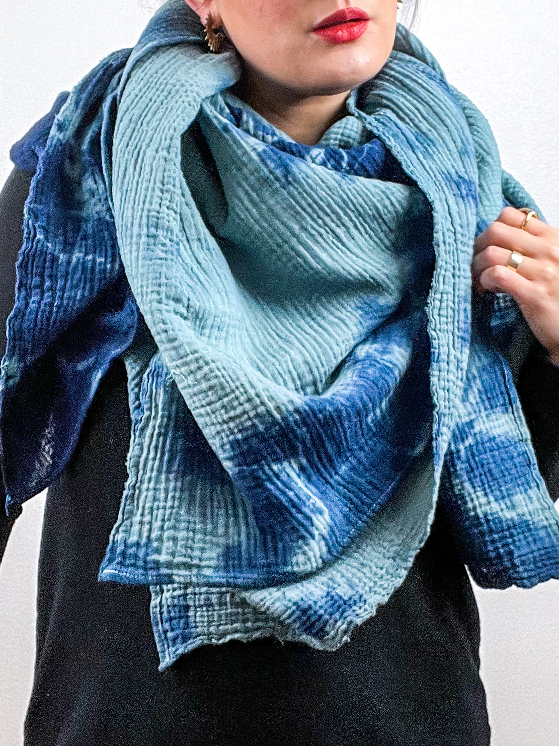 Hand-Dyed Cotton Blanket Scarf Sage Indigo Tie