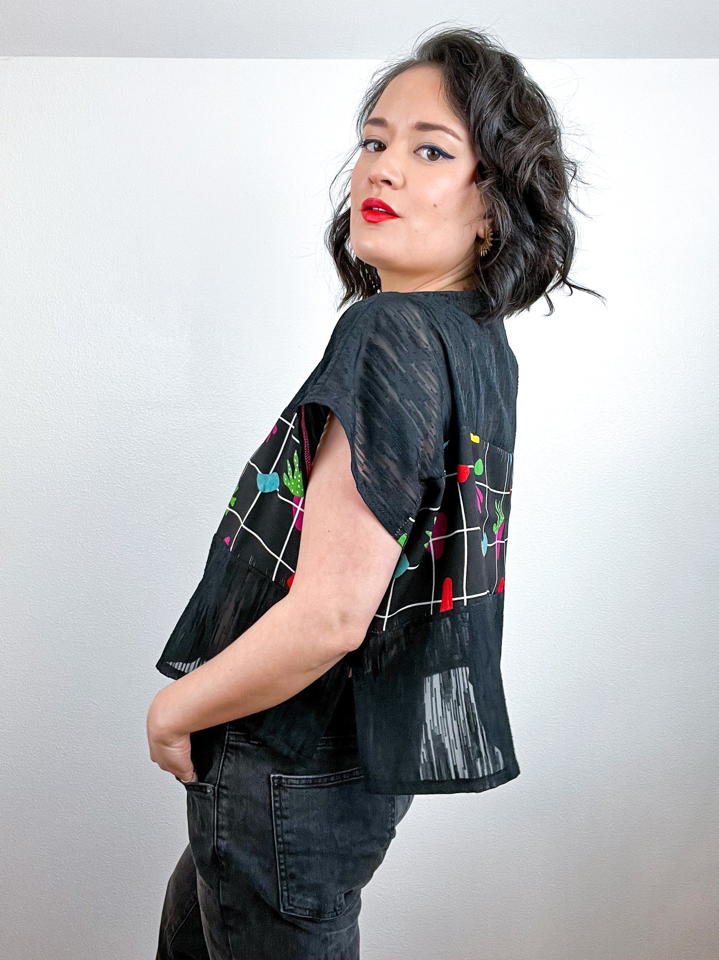 Scrappy Crop Black Grid Shapes
