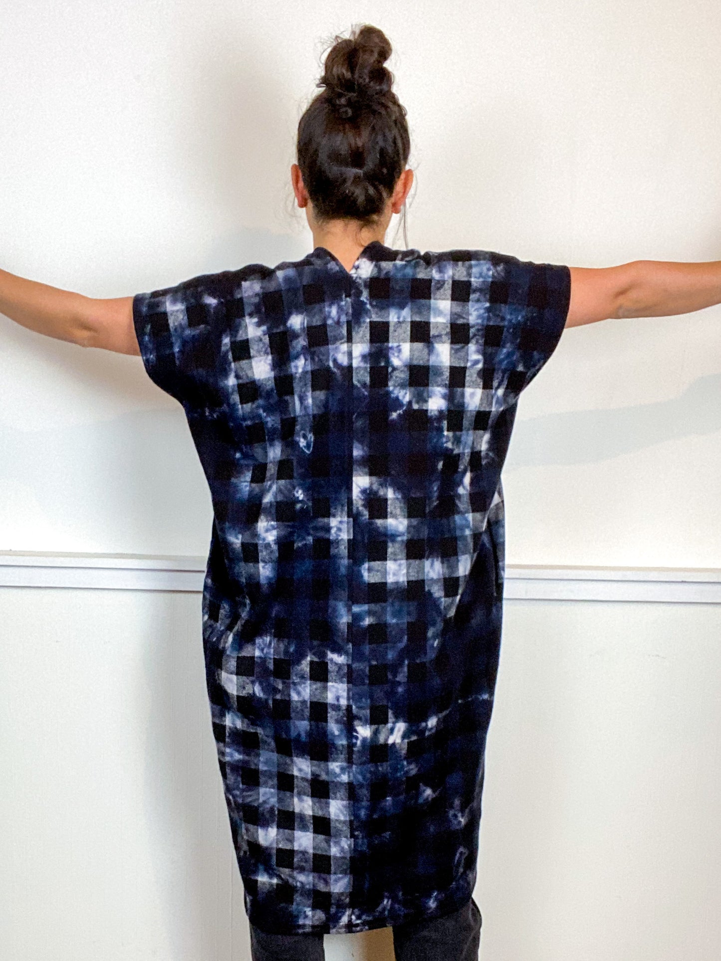 Over-Dye Plaid Smock Dress Black White Buffalo