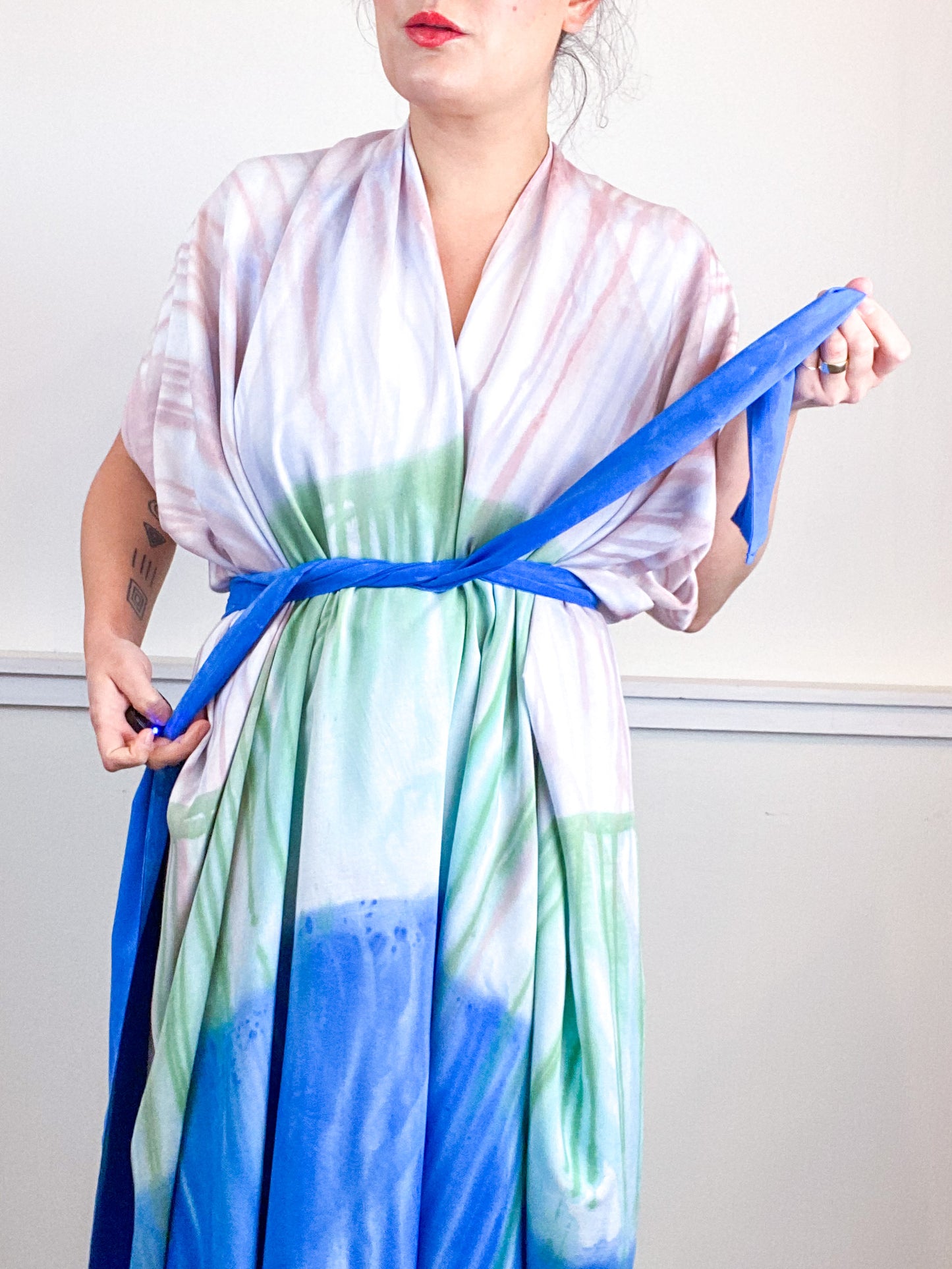 OOAK Hand-Dyed High Low Kimono Wisteria Sky Pink Sea