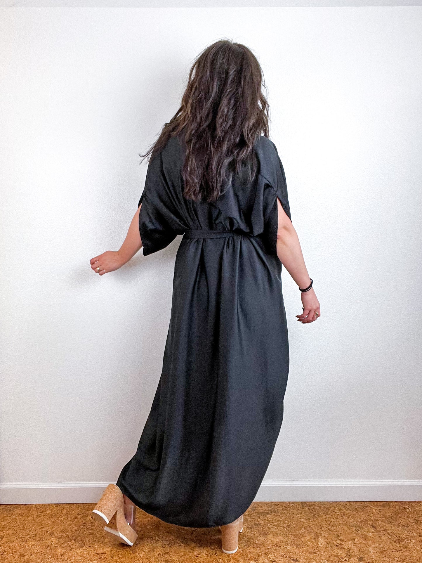 Solid High Low Kimono Black Charmeuse