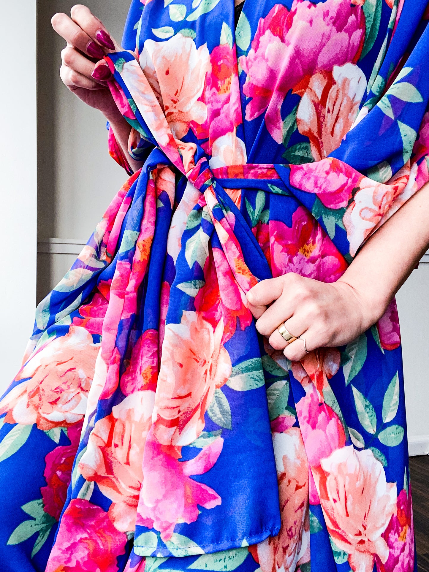 Print High Low Kimono Royal Peonies