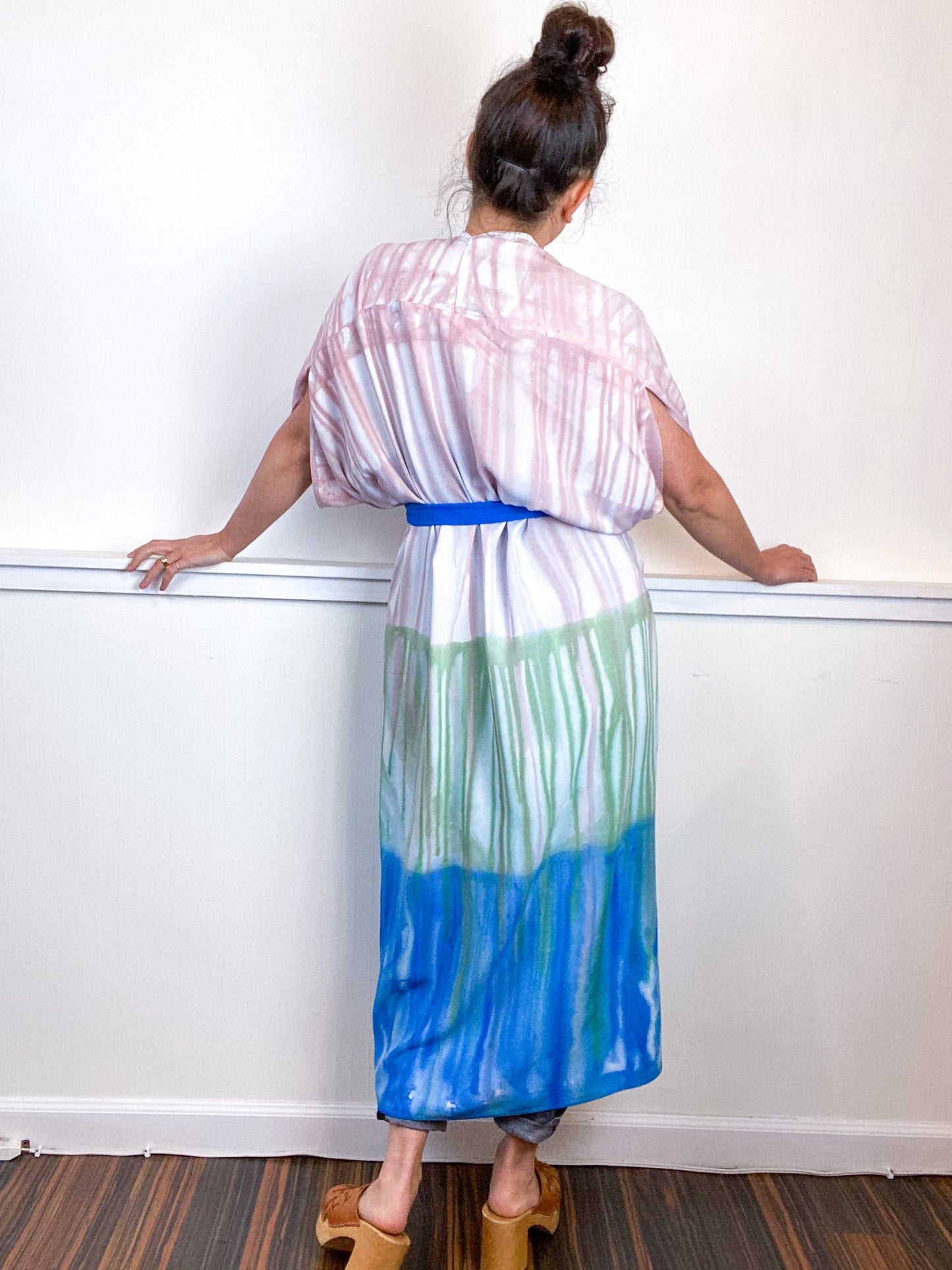 OOAK Hand-Dyed High Low Kimono Wisteria Sky Pink Sea