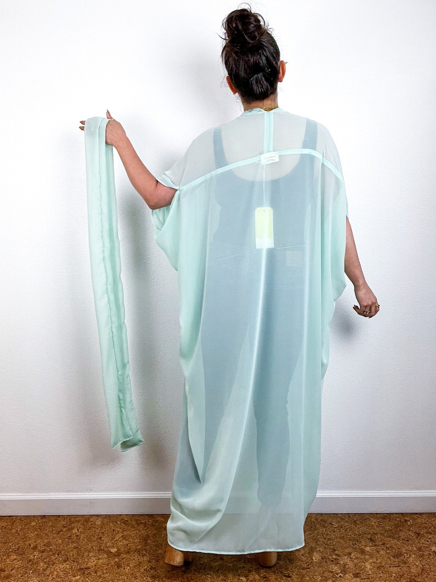 Solid High Low Kimono Mint Chiffon