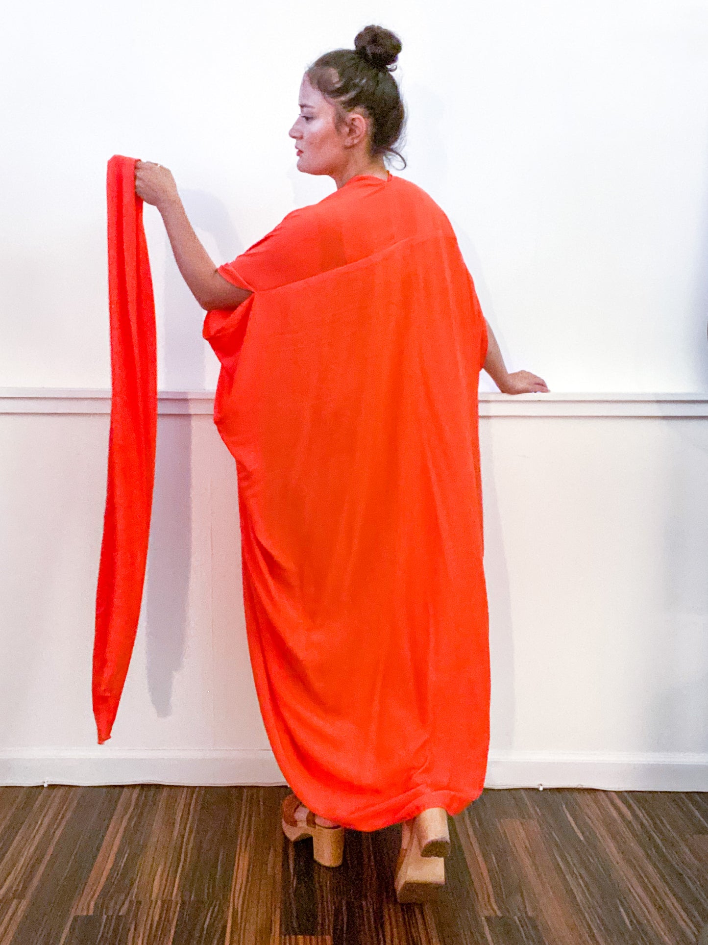 Solid High Low Kimono Tangerine Rayon Challis