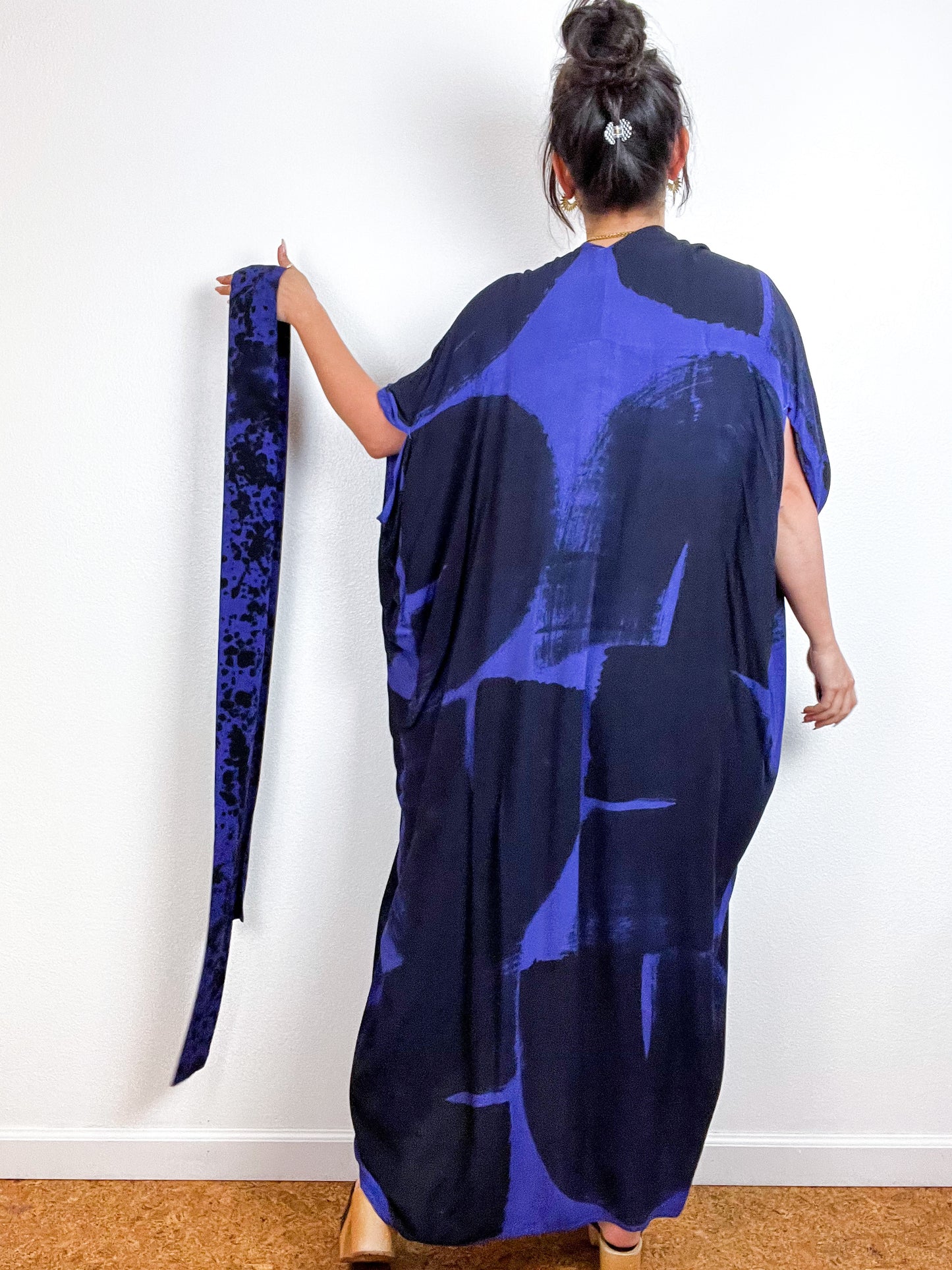 Hand-Dyed High Low Kimono Violet Black Brushstroke