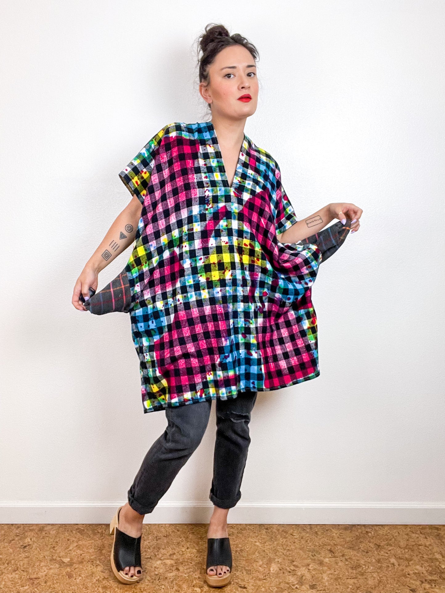Disrupted Plaid Flannel Smock Dress Rainbow Buffalo