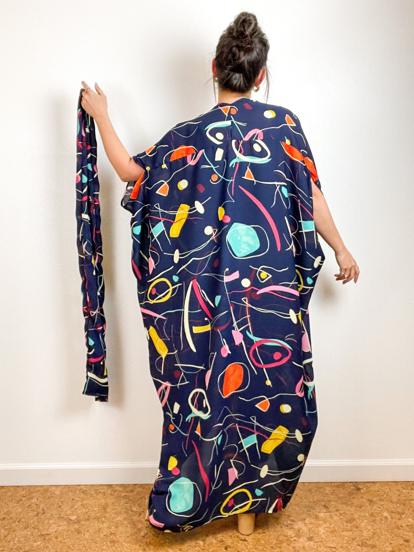 High Low Kimono Painterly Shapes Georgette
