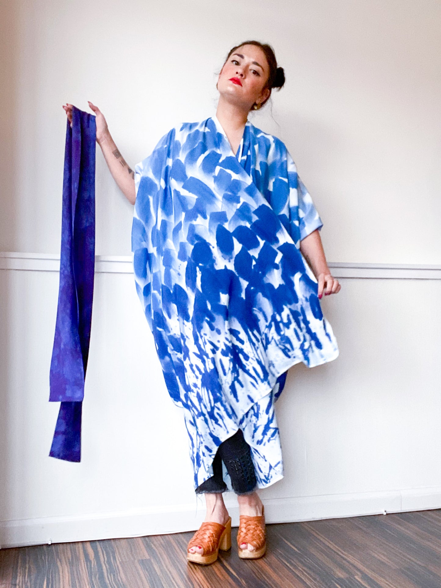 Limited Edition Hand-Dyed High Low Kimono Blue Ombré