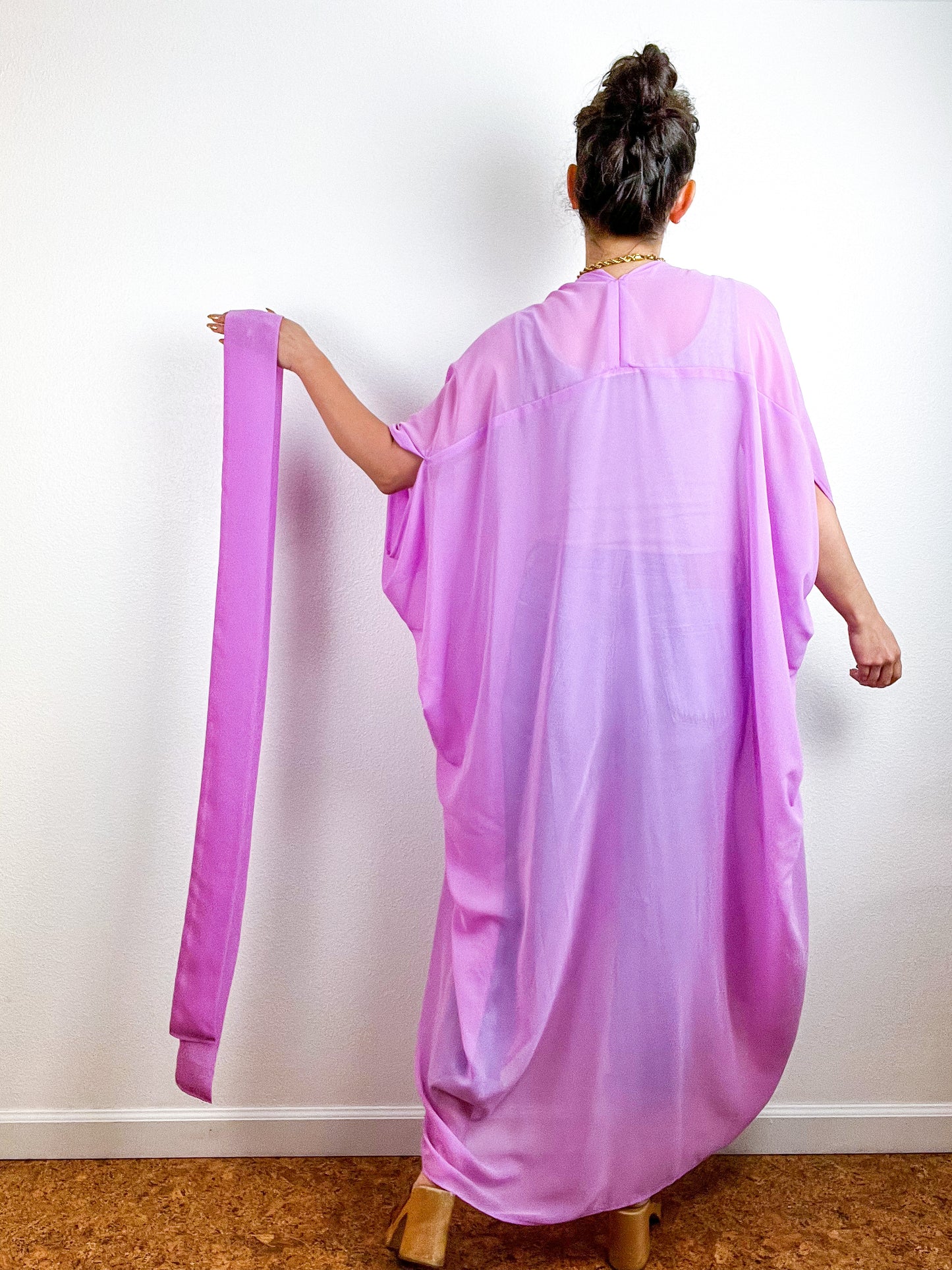 Solid High Low Kimono Orchid Chiffon