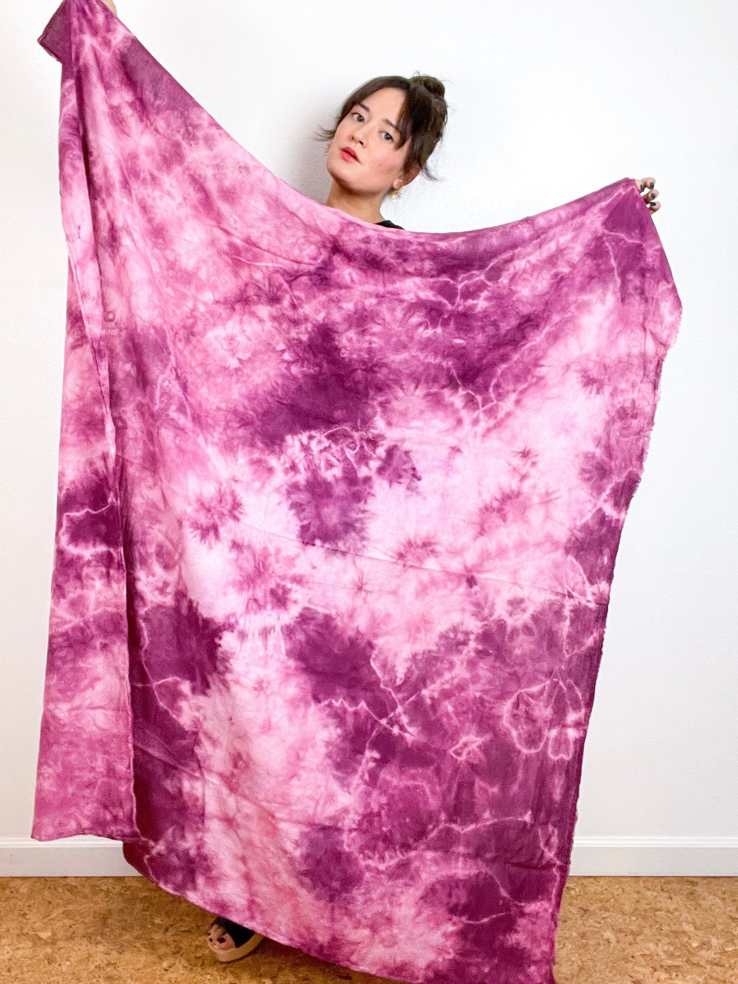 Hand-Dyed Gauze Blanket Scarf Magenta Tie