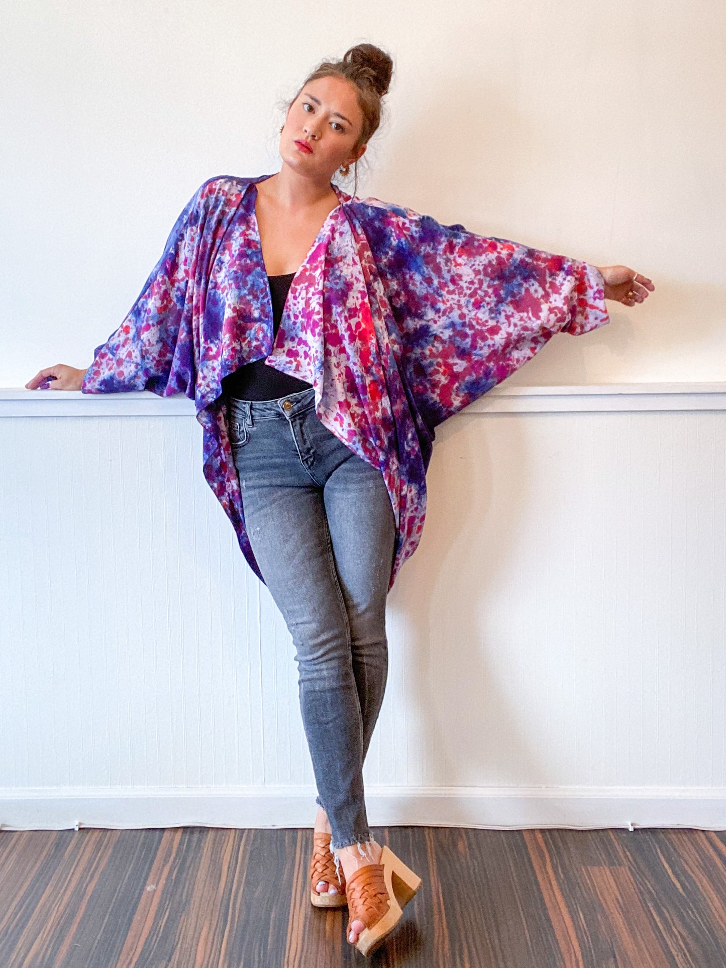 Hand-Dyed Waterfall Kimono Amethyst Blue Splatter