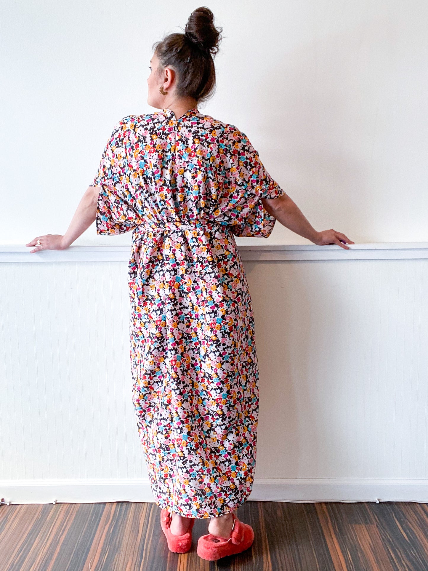 Print High Low Kimono Multicolor Mini Floral Crepe de Chine