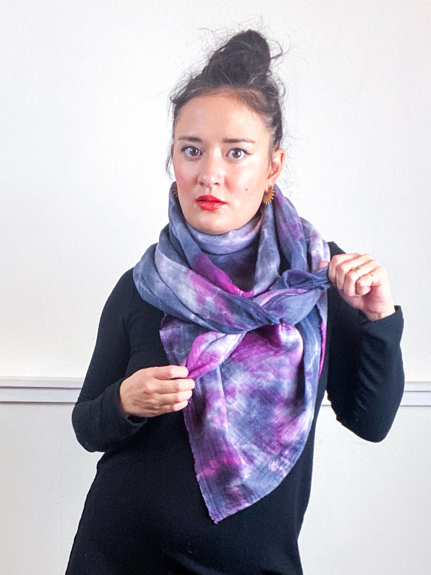 Hand-Dyed Large Square Scarf Grey Maroon Tie