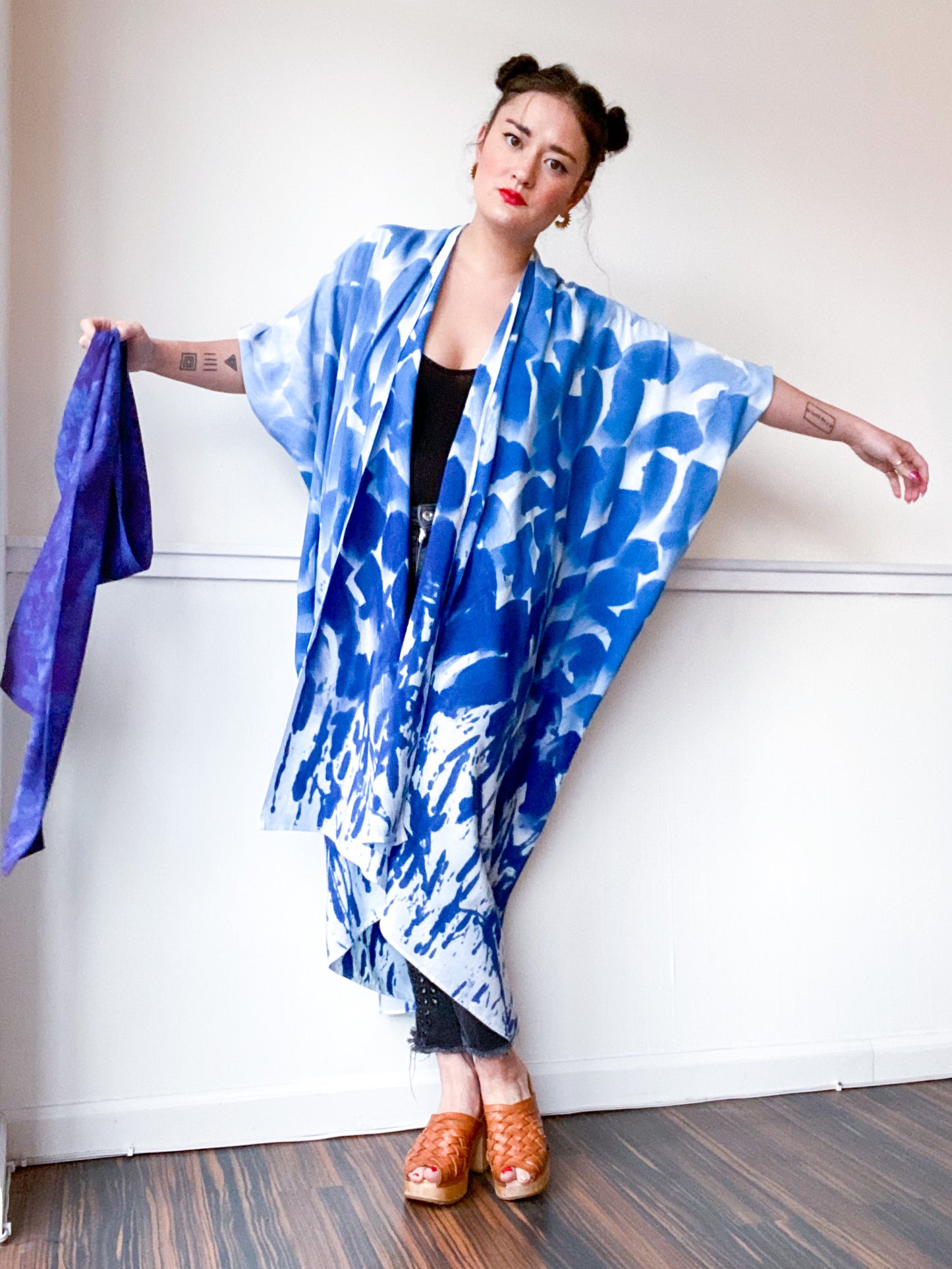 Limited Edition Hand-Dyed High Low Kimono Blue Ombré