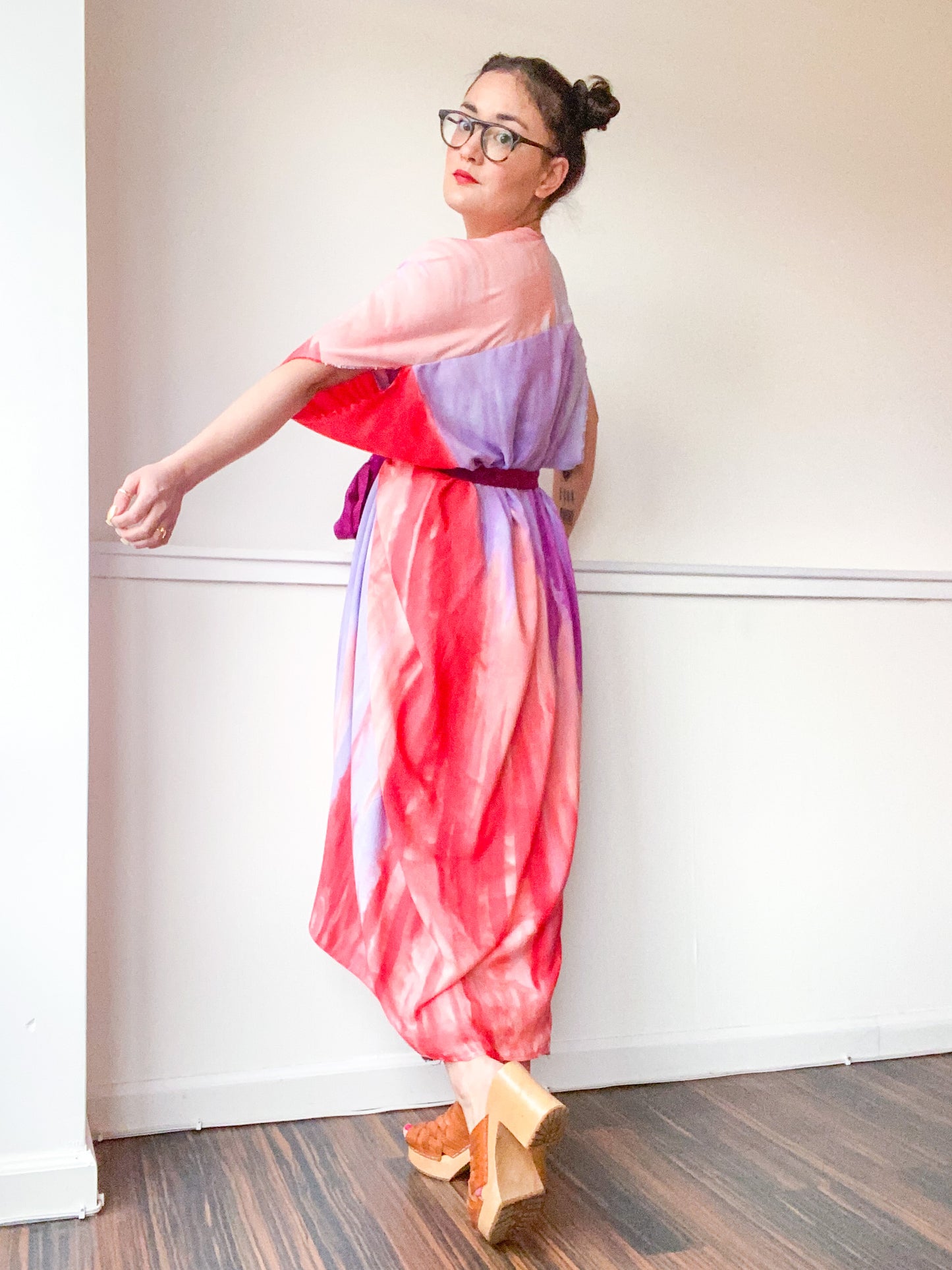 Limited Edition Hand-Dyed High Low Kimono Scarlet Amethyst