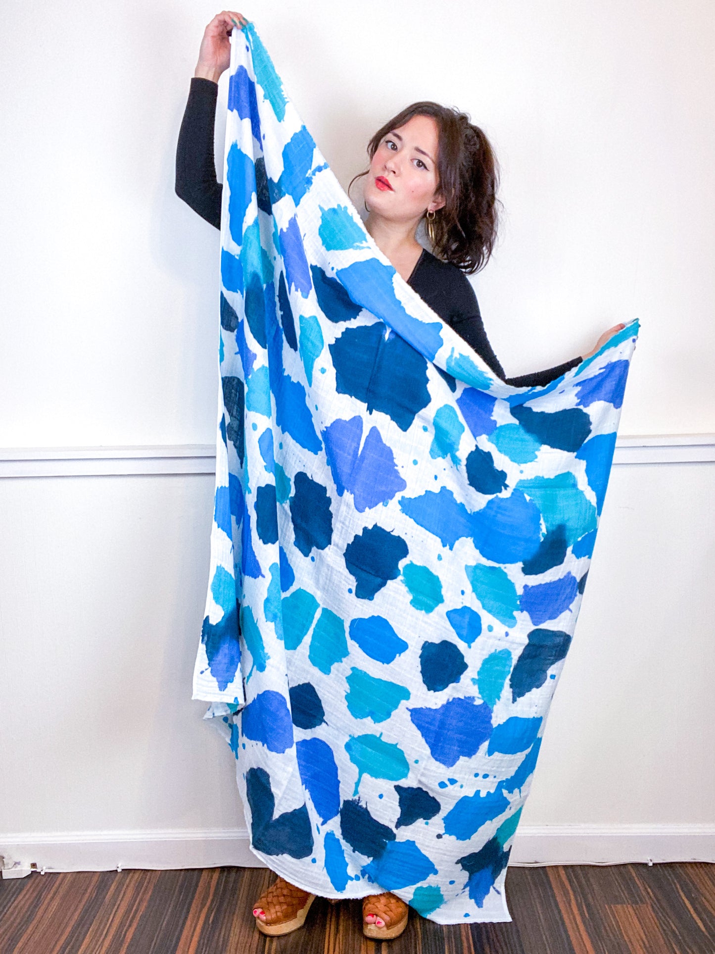 Hand-Dyed Large Square Scarf Teal Sky Turquoise Aqua Inkblot
