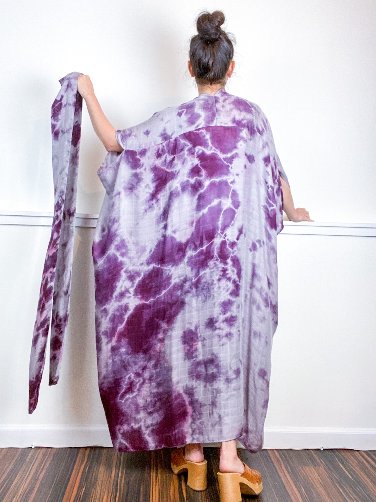 Hand-Dyed High Low Kimono Bamboo Black Cherry