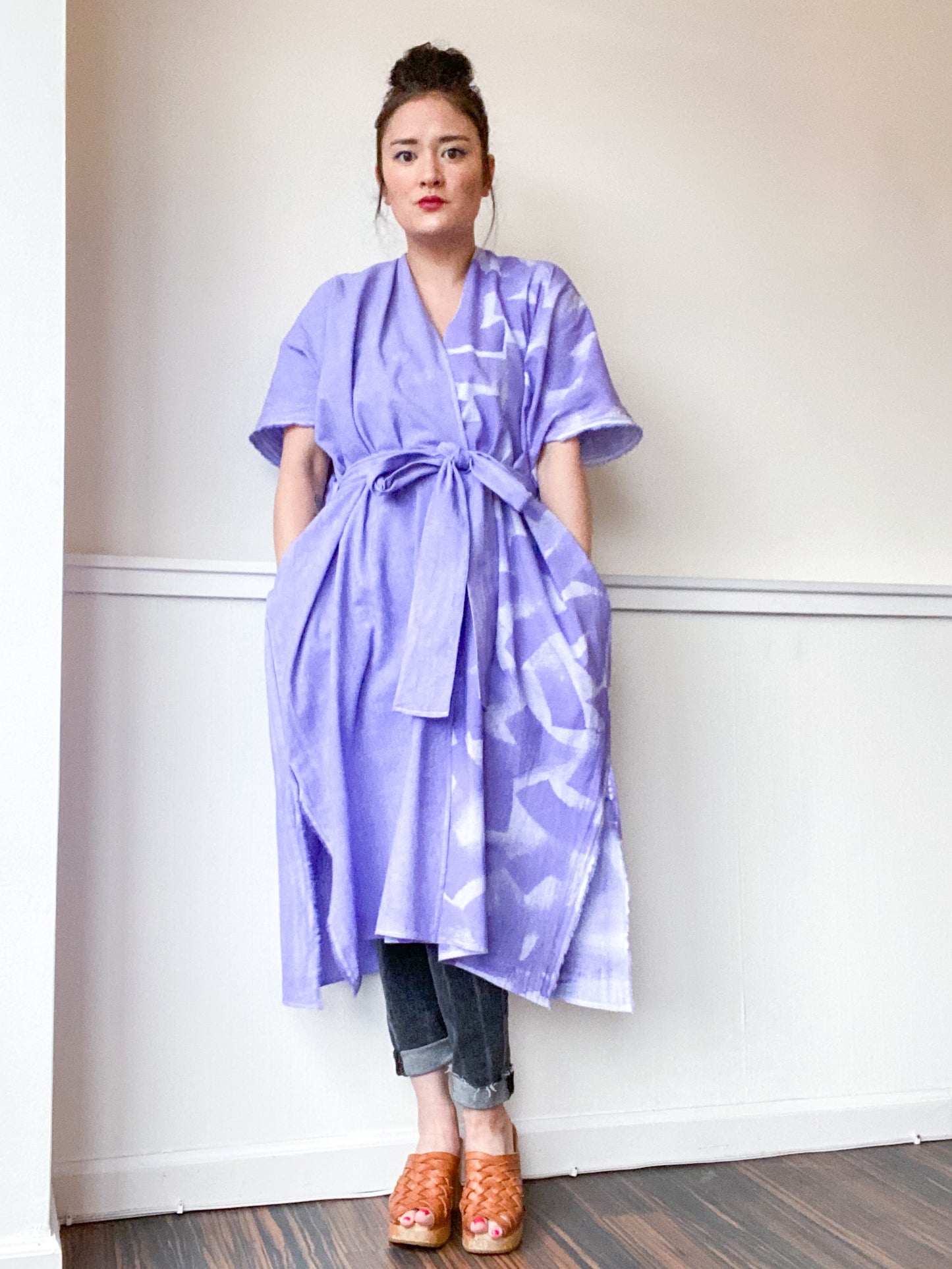 Everyday Midi Kimono Dress Hand-Dyed Monochromatic Lilac