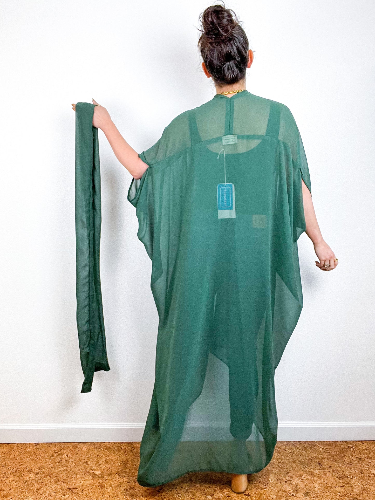 Solid High Low Kimono Spruce Green Chiffon