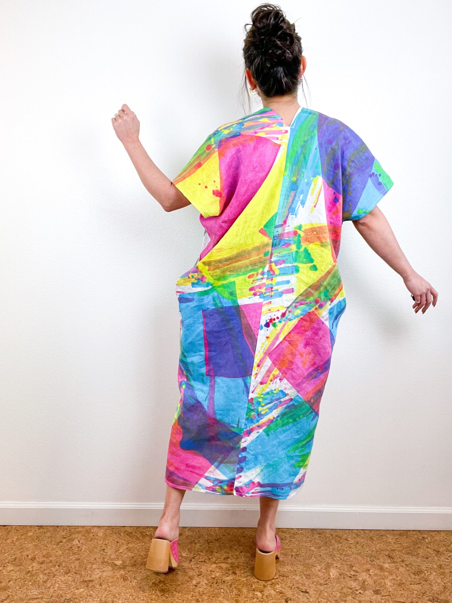 Hand-Dyed Linen Midi Smock Dress CMY Prism