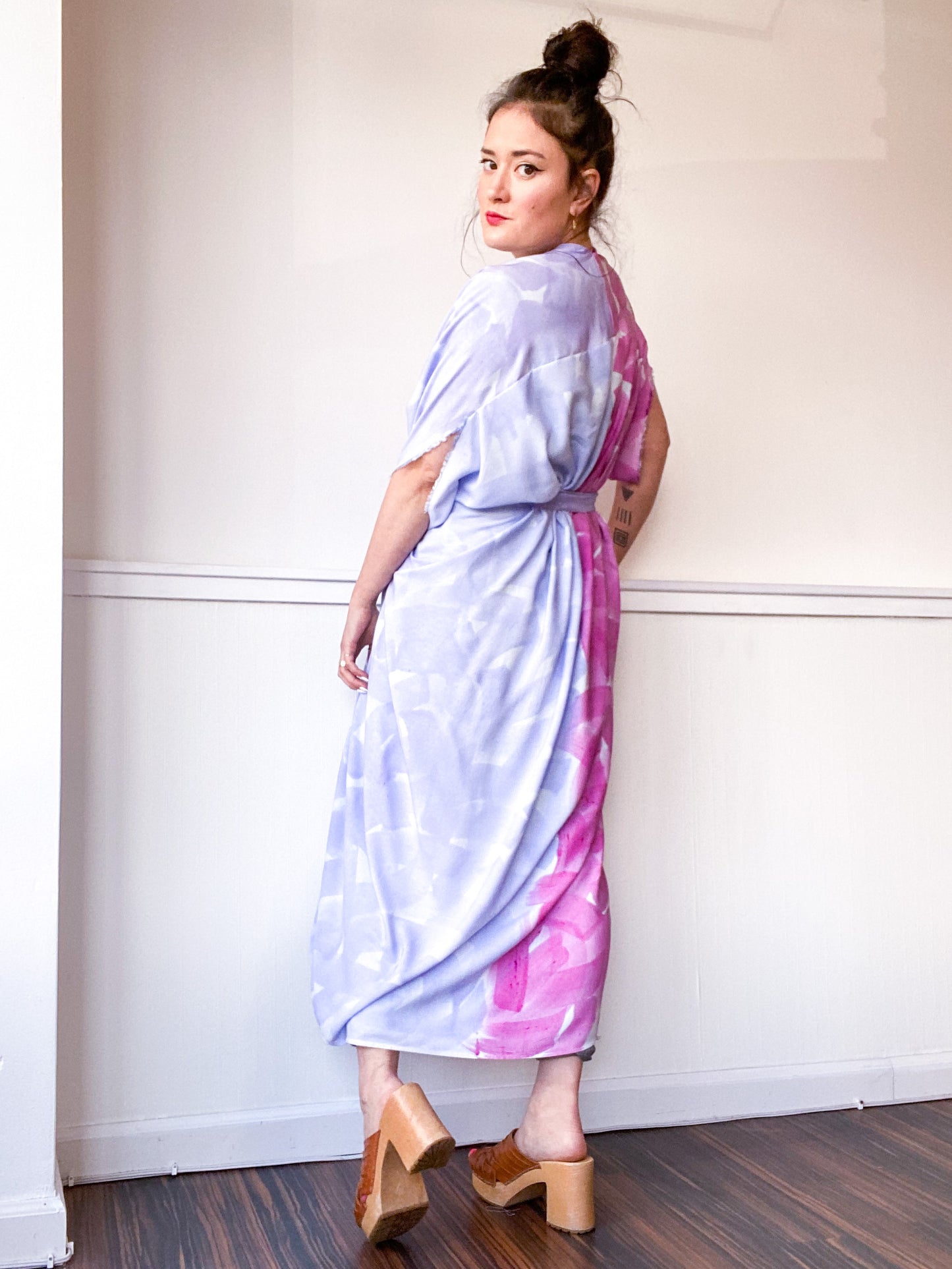 Limited Edition Hand-Dyed High Low Kimono Wisteria Lilac