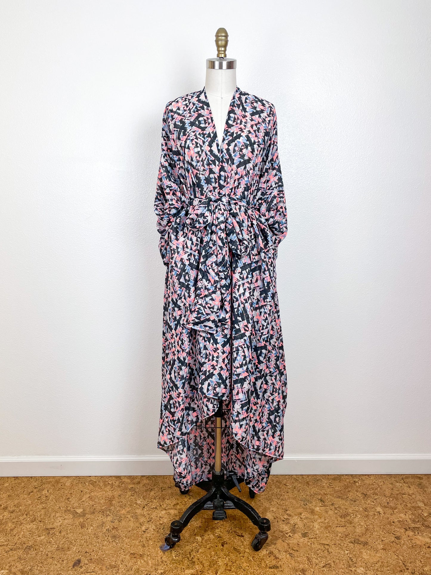 Print High Low Kimono 80s Georgette