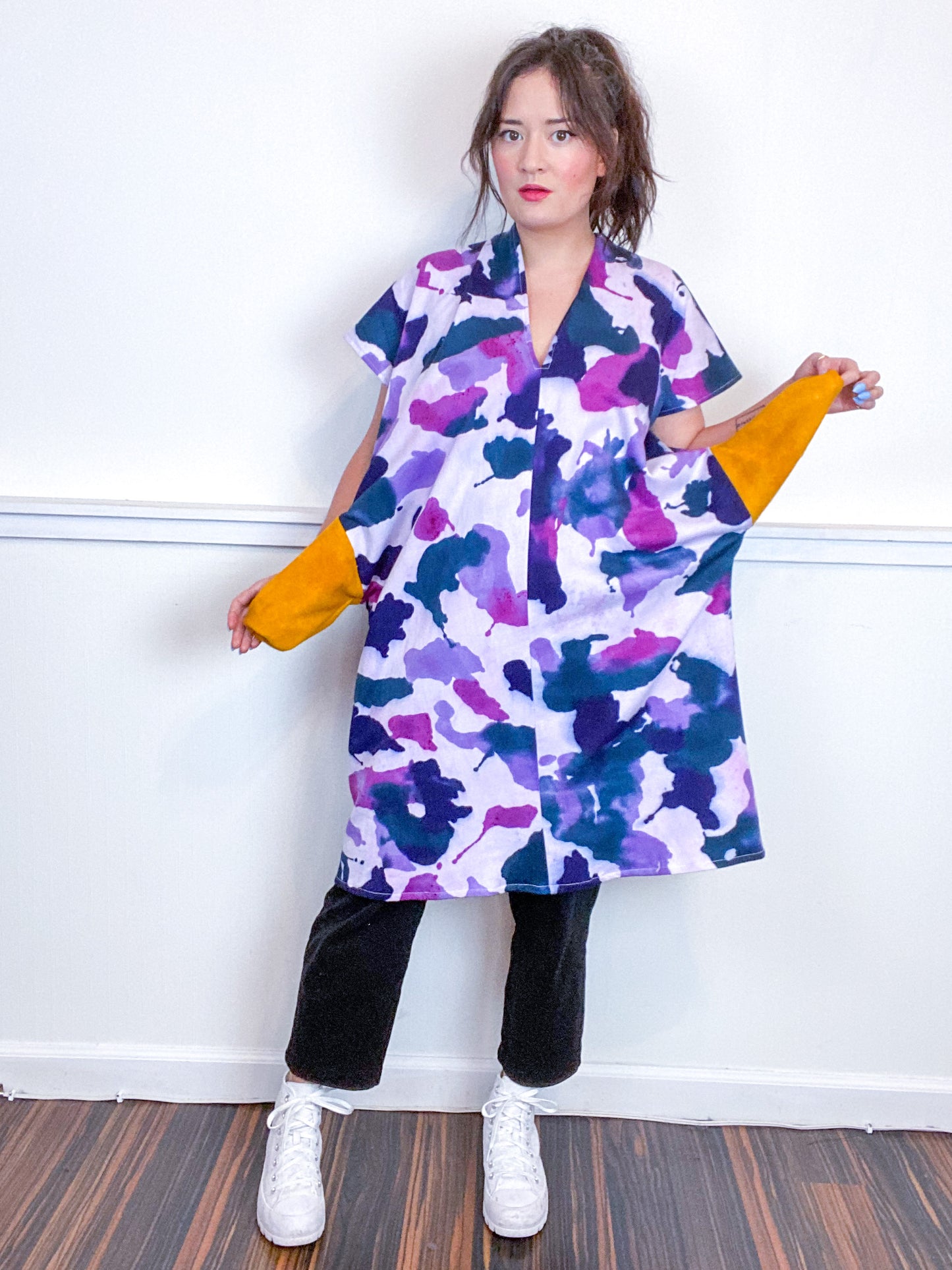 Hand-Dyed Sweatshirt Smock Dress Amethyst Orchid Teal Indigo
