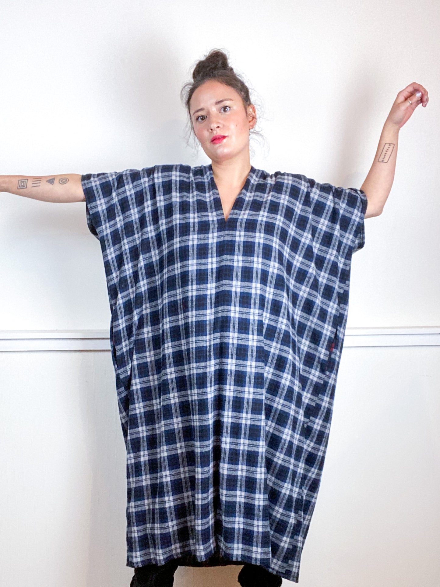 Plaid Smock Dress Classic Navy Midi