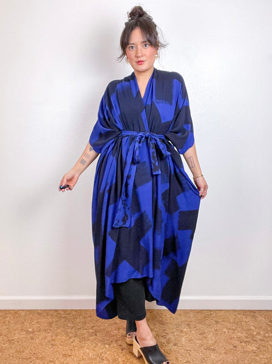 Hand-Dyed High Low Kimono Royal Black X