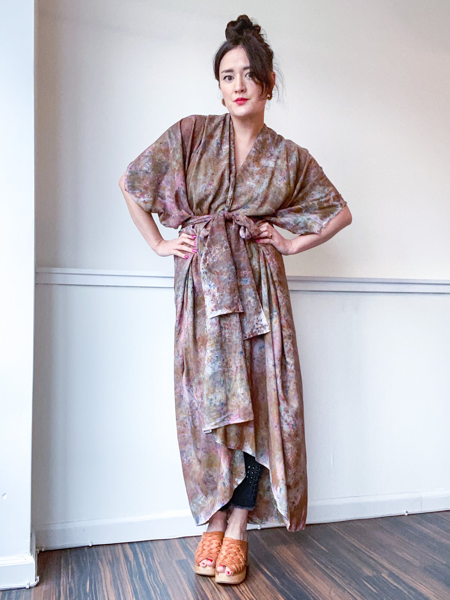 Hand-Dyed High Low Kimono Deconstructed Amber