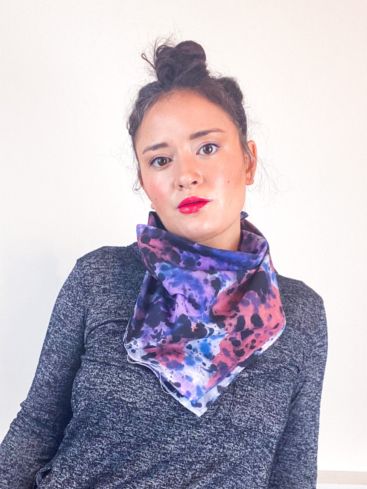 Hand-Dyed Bandana Orchid Denim Maroon Raven