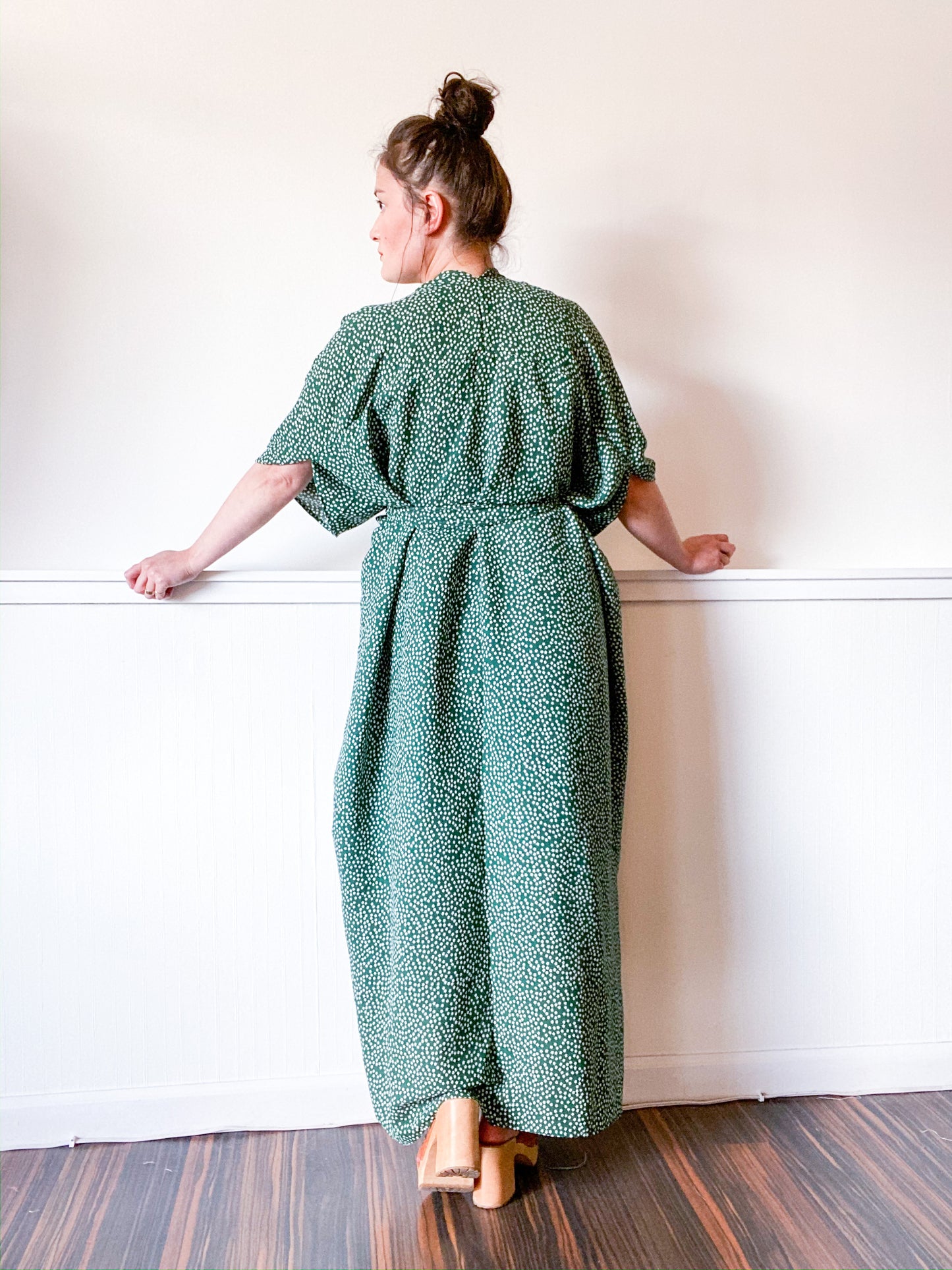 Print High Low Kimono Hunter Green Mini Floral