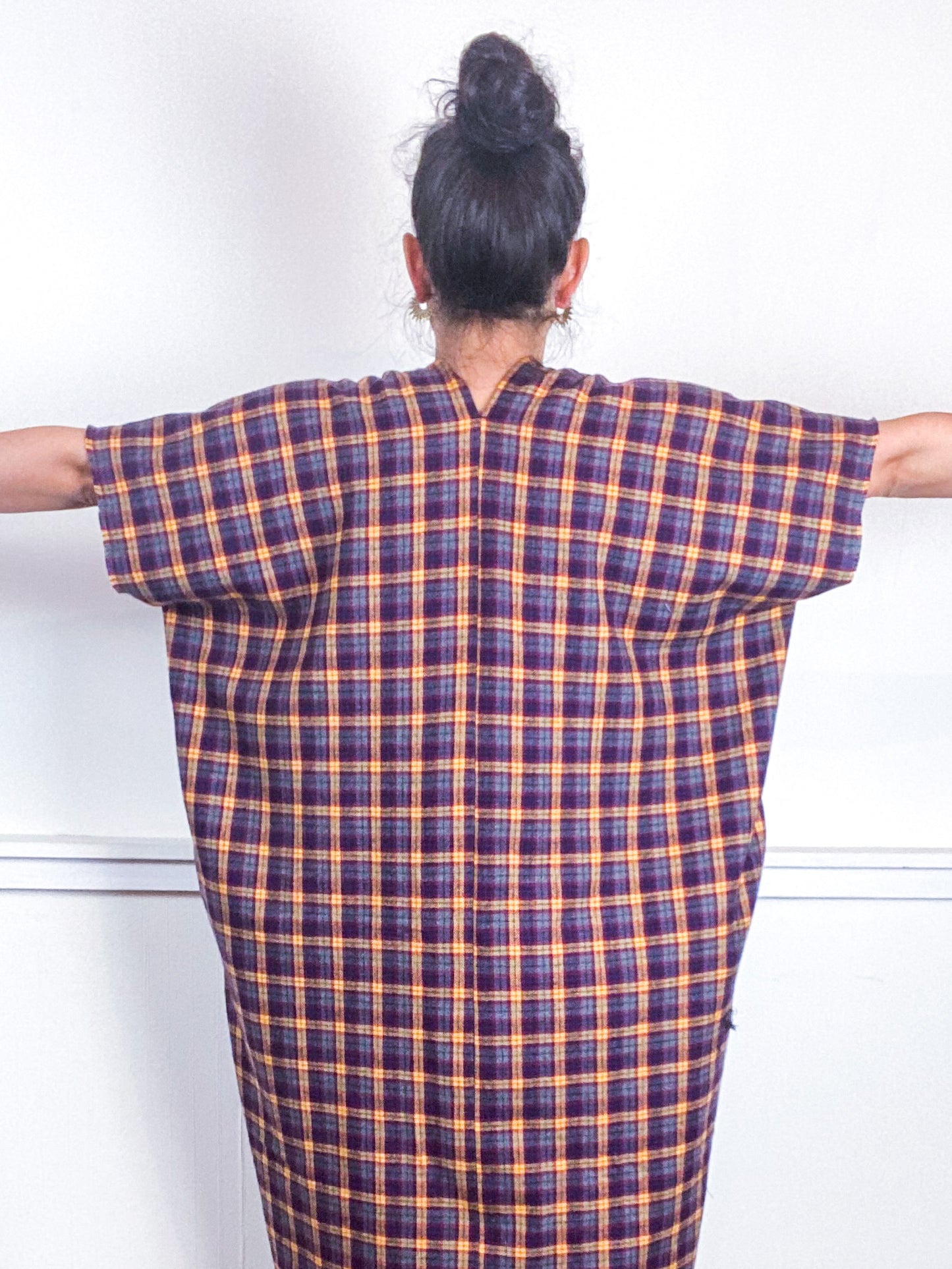 Plaid Smock Dress Grey Maroon Mustard