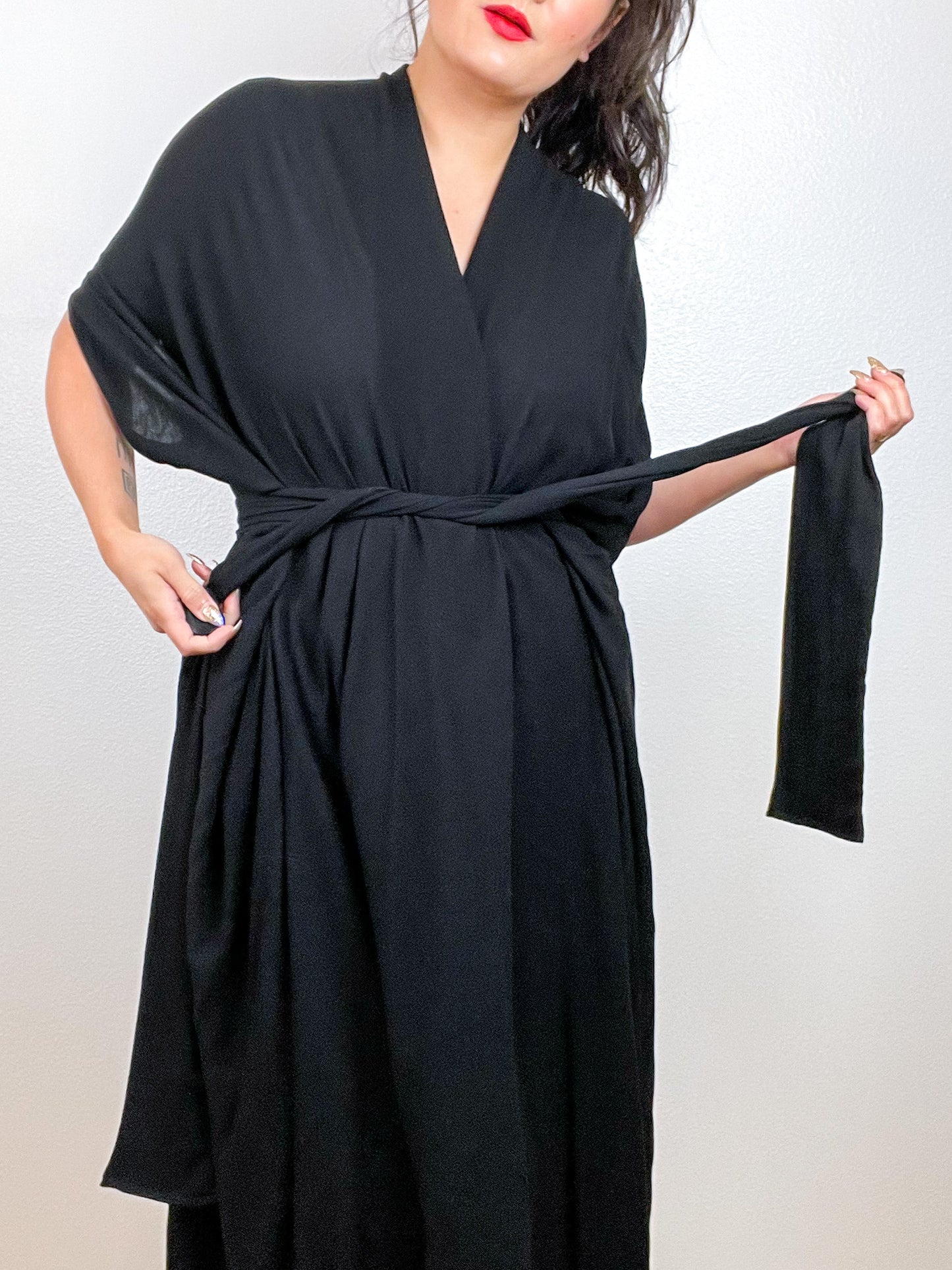 Solid High Low Kimono Black Rayon Gauze