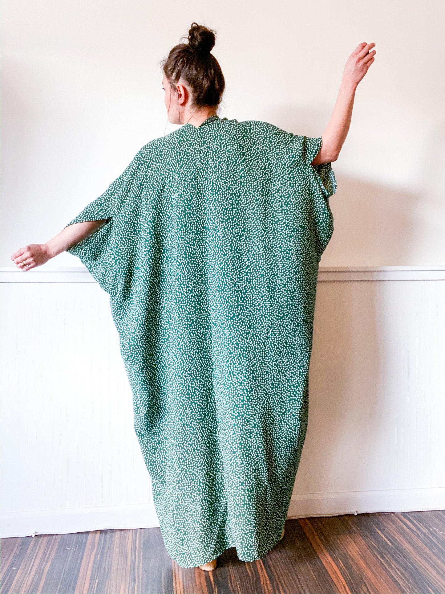Print High Low Kimono Hunter Green Mini Floral