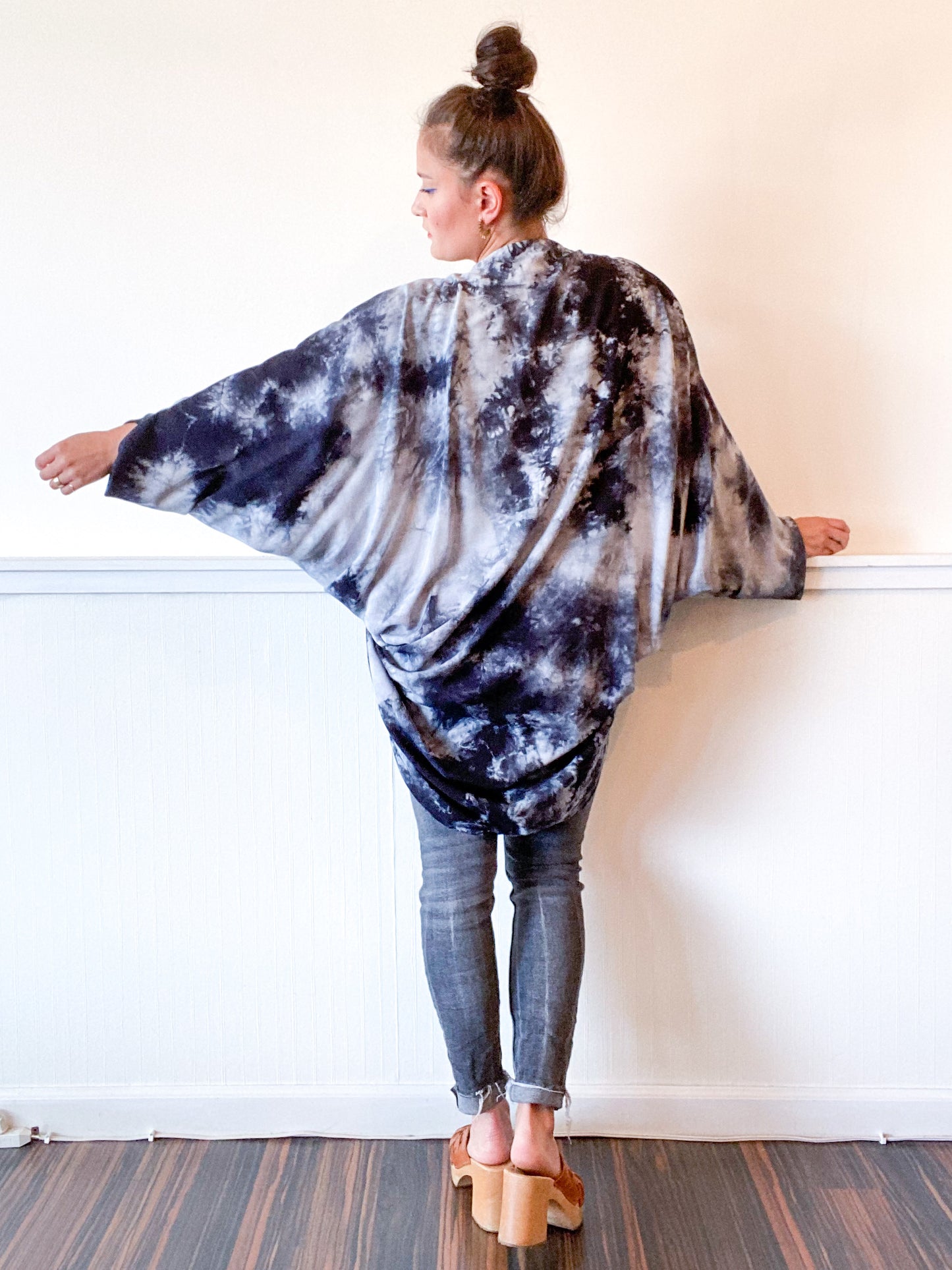 Hand-Dyed Waterfall Kimono Black Tie