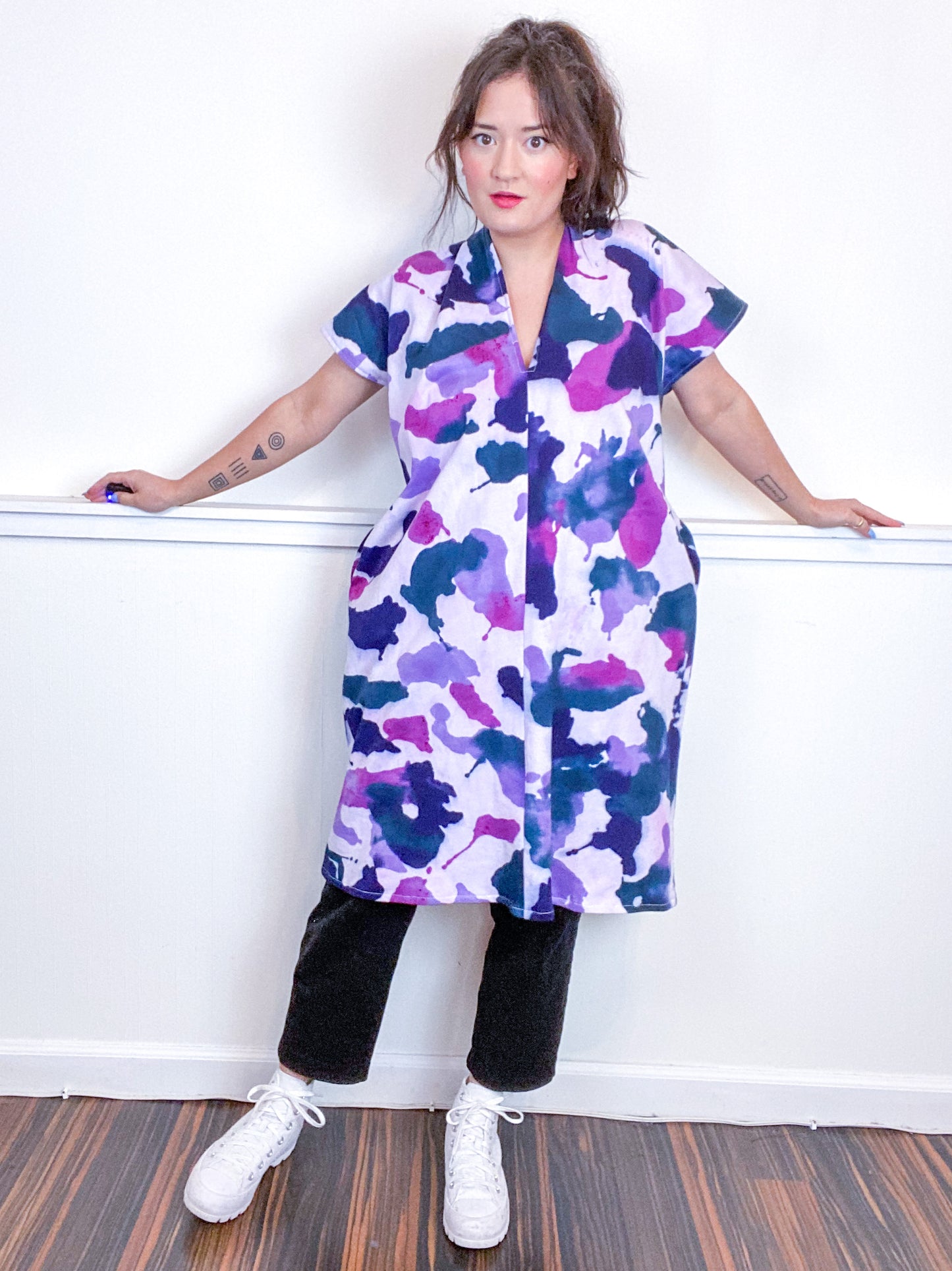 Hand-Dyed Sweatshirt Smock Dress Amethyst Orchid Teal Indigo