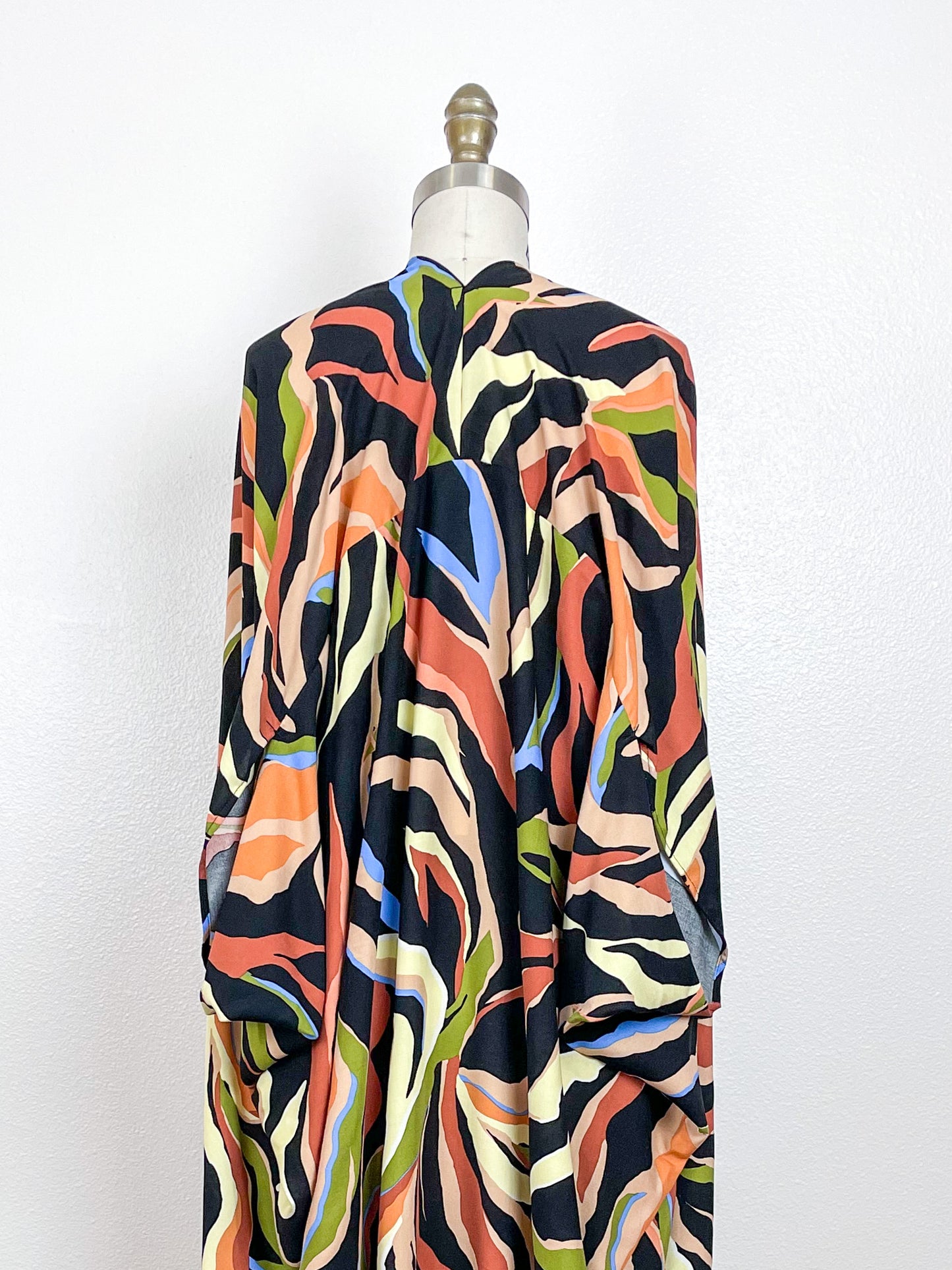 Print High Low Kimono Earthy Stripes Rayon Challis