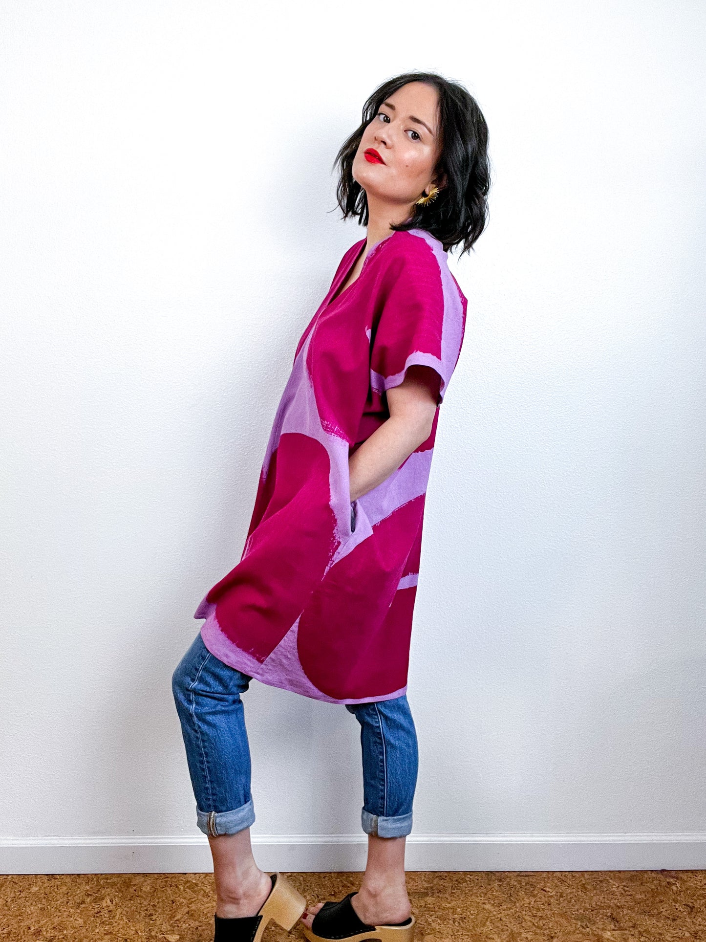 Hand-Dyed Mini Smock Dress Lilac Fuchsia Brush