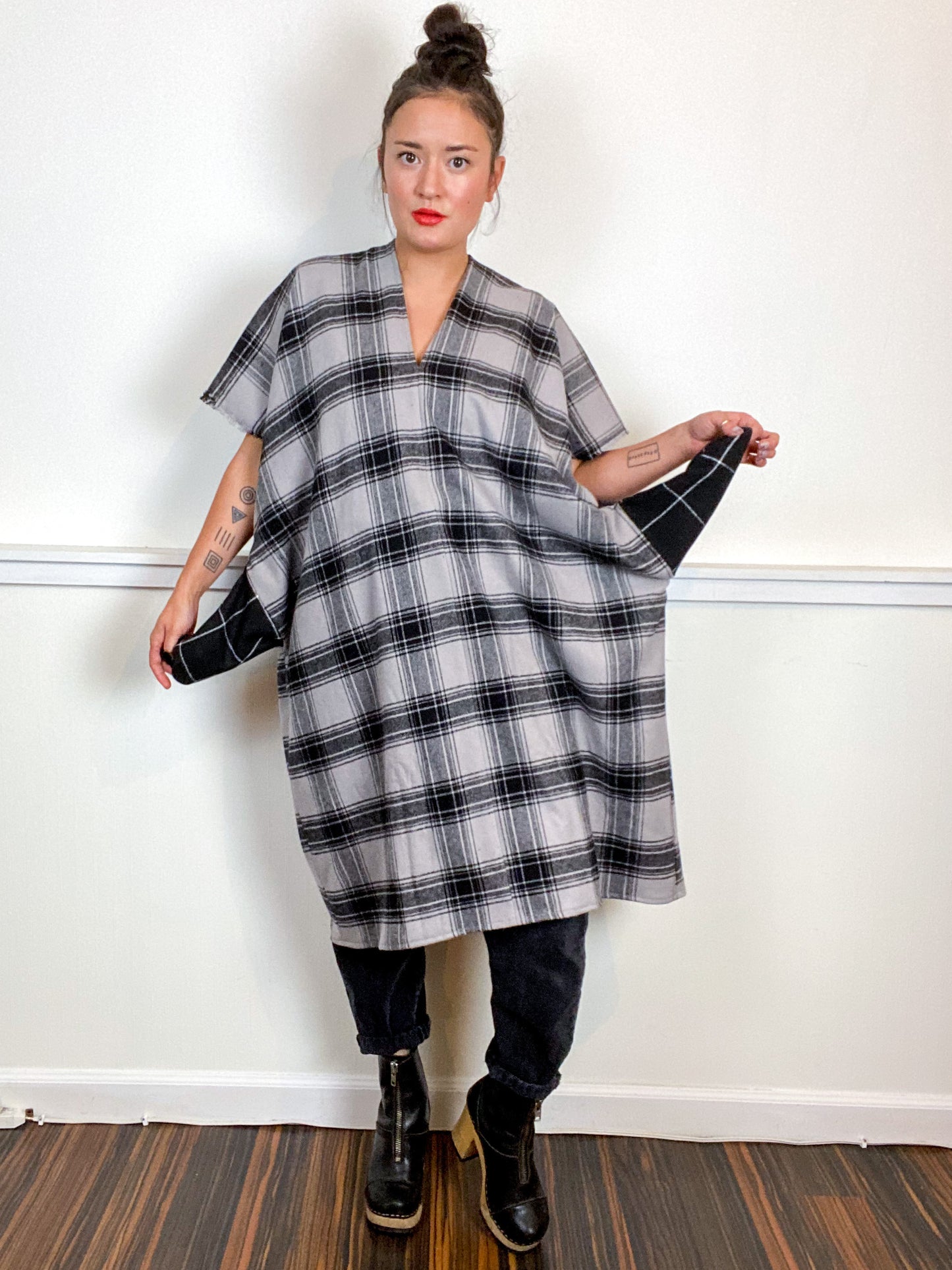 Plaid Smock Dress Classic Grey Size Medium