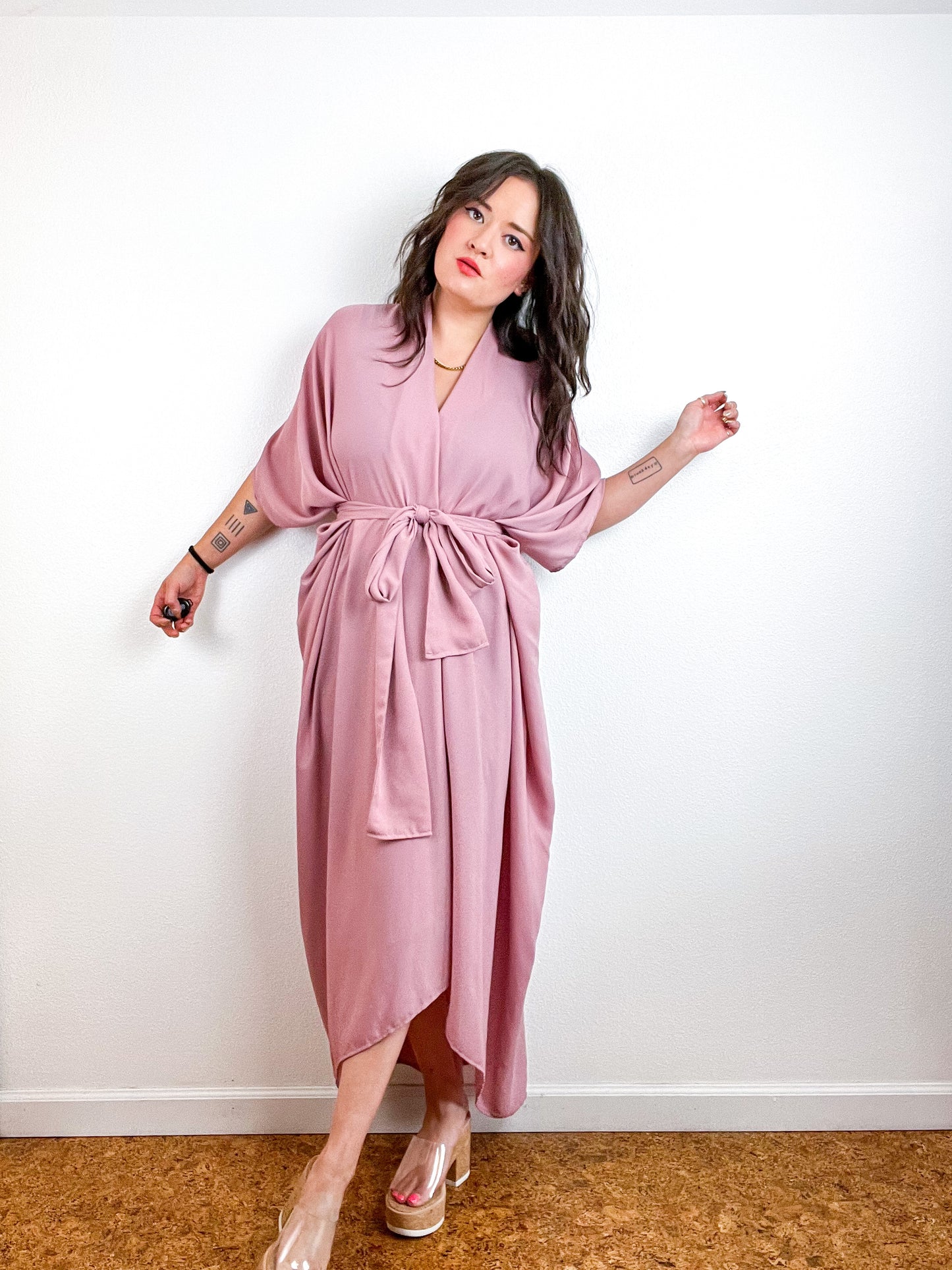 Solid High Low Kimono Rose Georgette