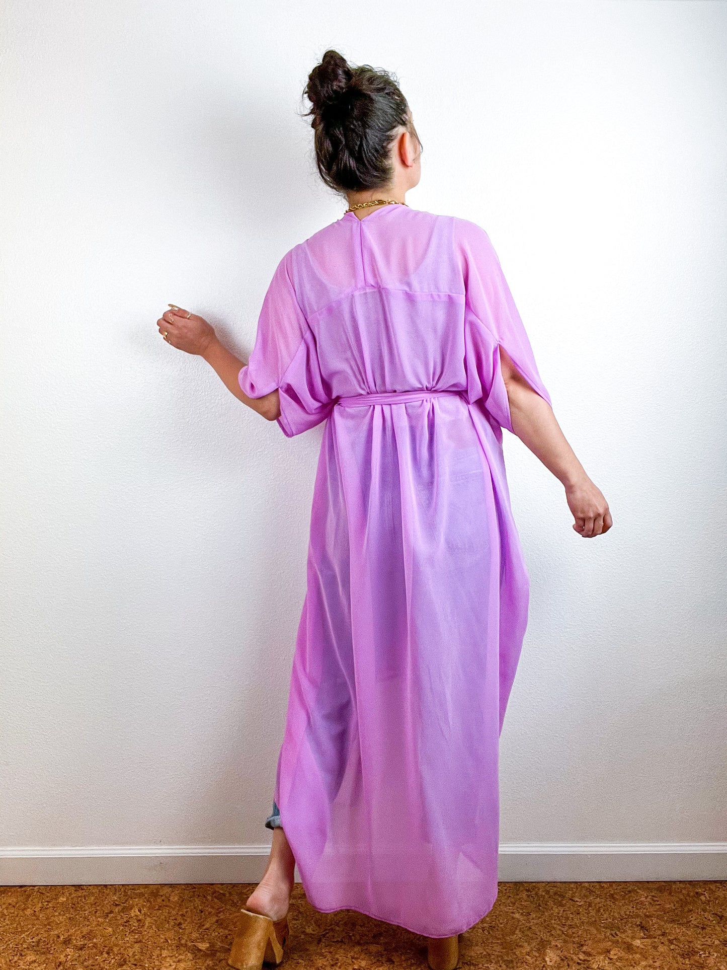 Solid High Low Kimono Orchid Chiffon