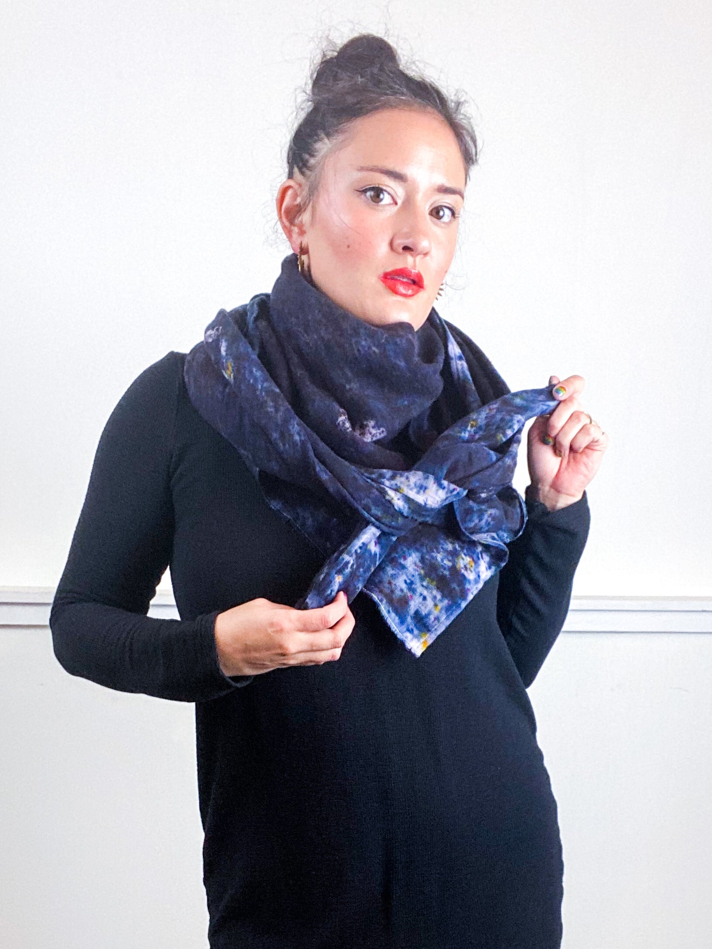 Hand-Dyed Large Square Scarf Deconstructed Black