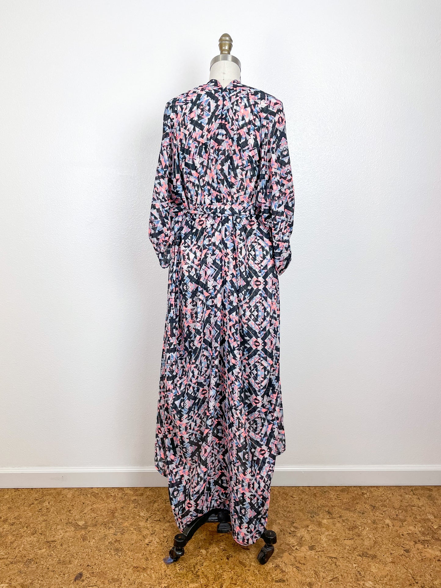 Print High Low Kimono 80s Georgette