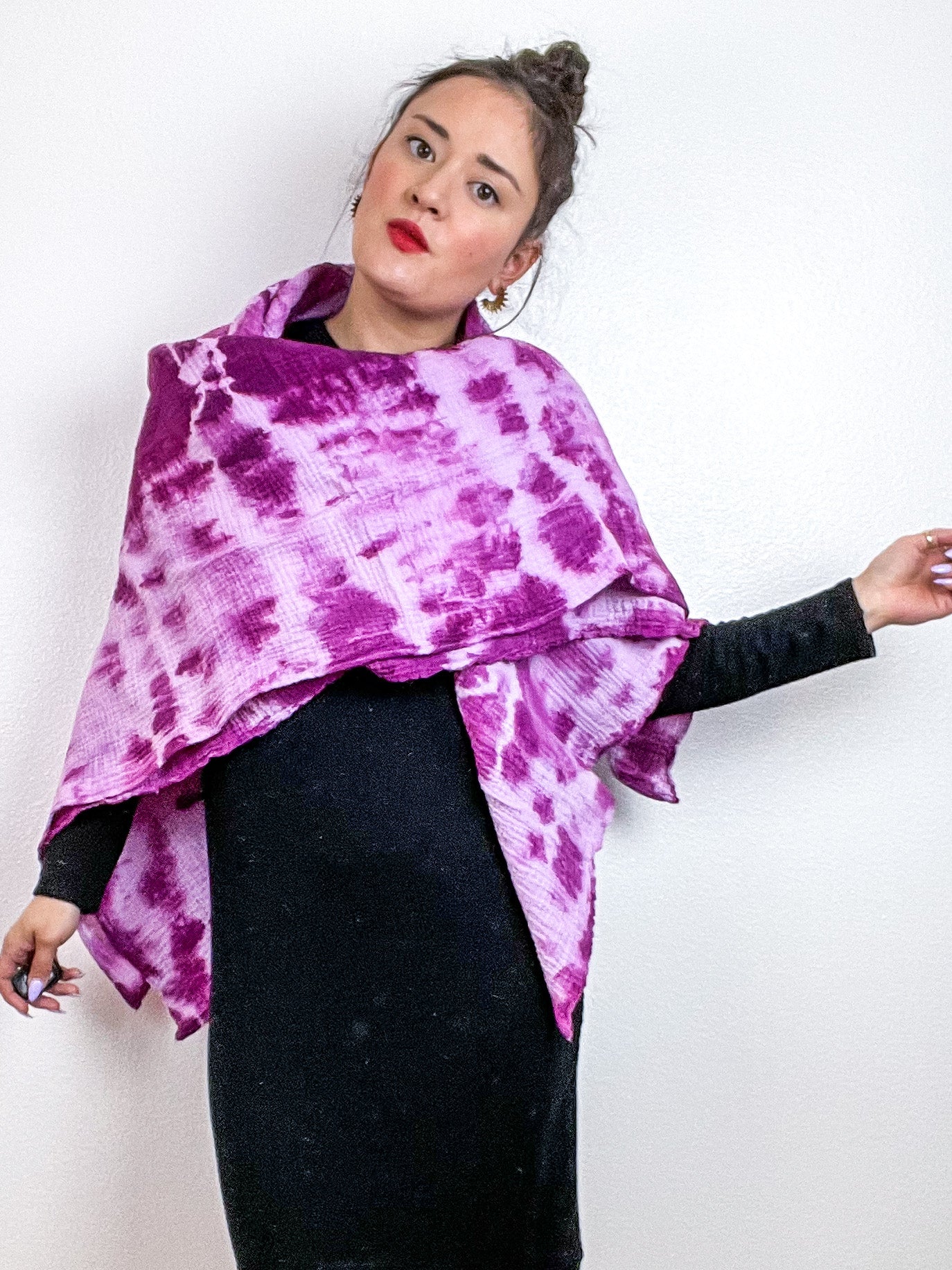 Hand-Dyed Cotton Blanket Scarf Lilac Amethyst Lines