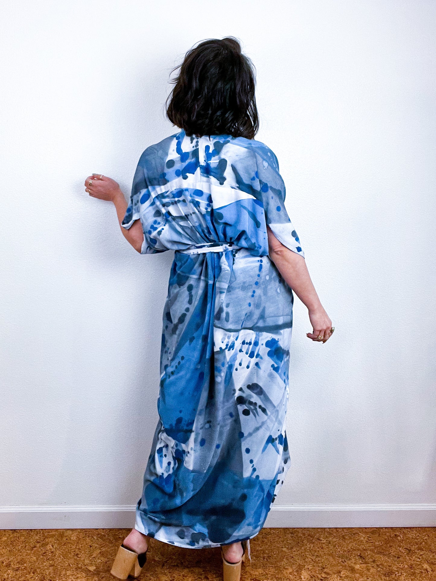 Hand-Dyed High Low Kimono Blue Grey Prism