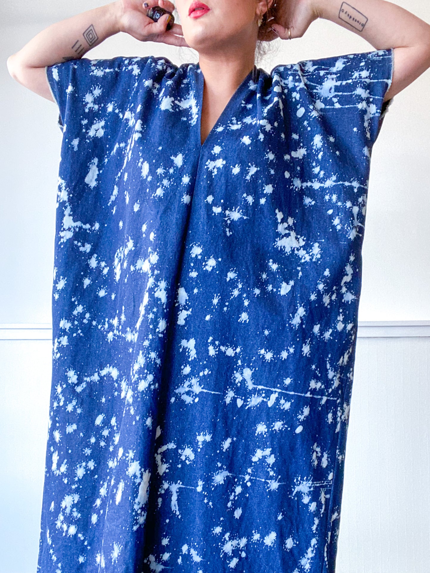 Denim Midi Smock Dress Bleach Speckle